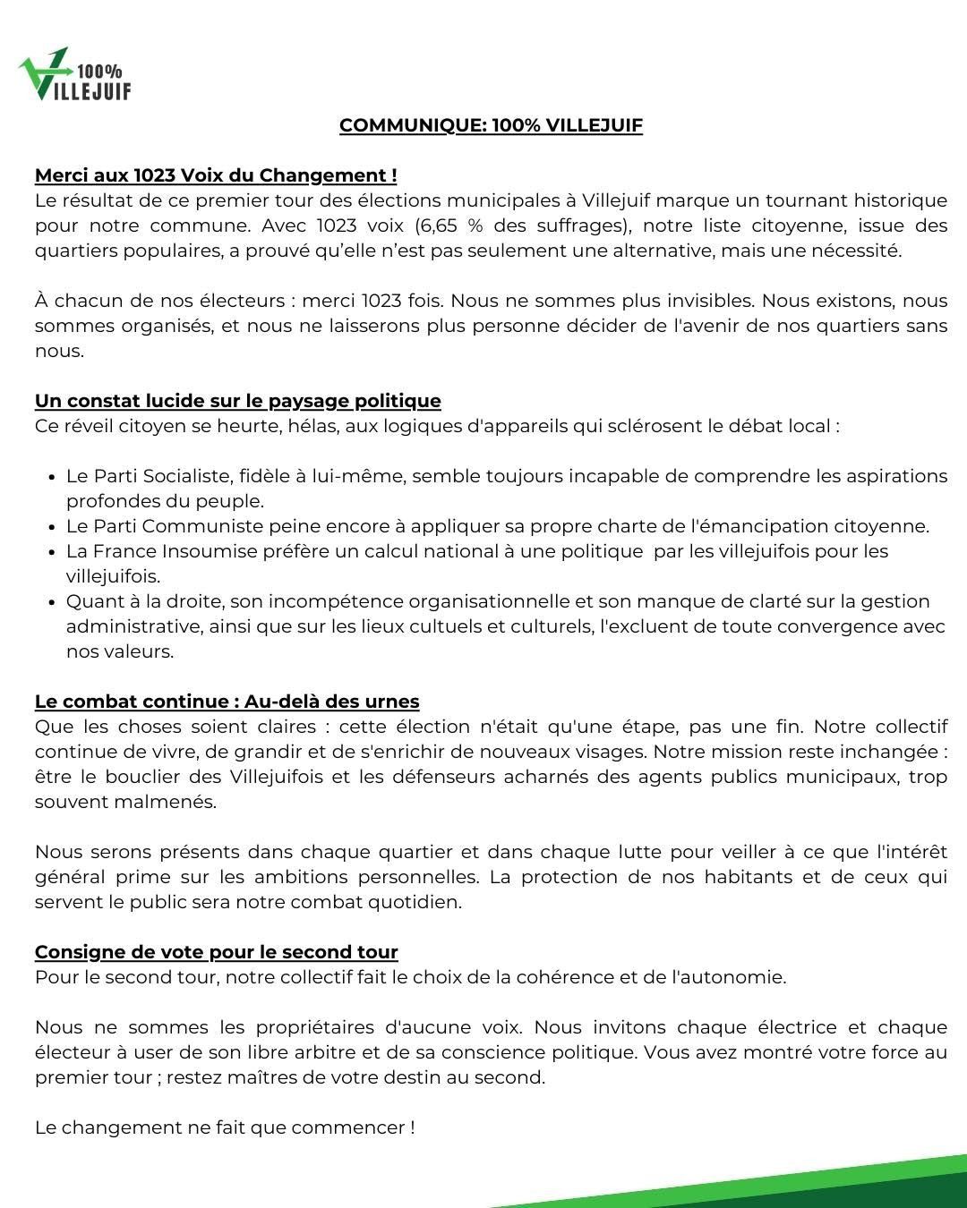 Communiqué 100% Villejuif